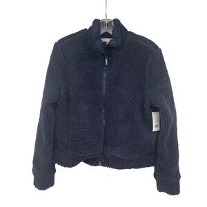 Daily Thread Womens Fleece Sherpa Jacket Full Zip Navy Size Medium Pockets New
